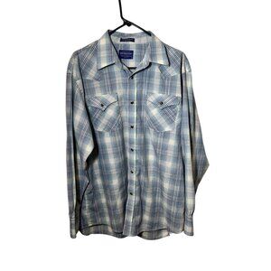 Mens Pendleton Long Sleeve Plaid Shirt Large Blue western Button Down